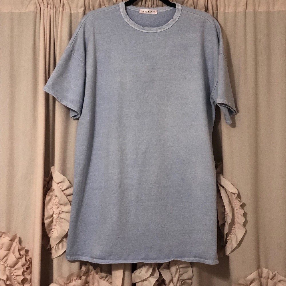Blue Blush Washed French Terry T-Shirt Dress  Vintage Blue-Size Small